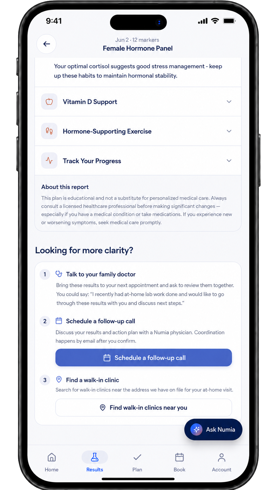 Follow-up with a Numia physician — Looking for more clarity